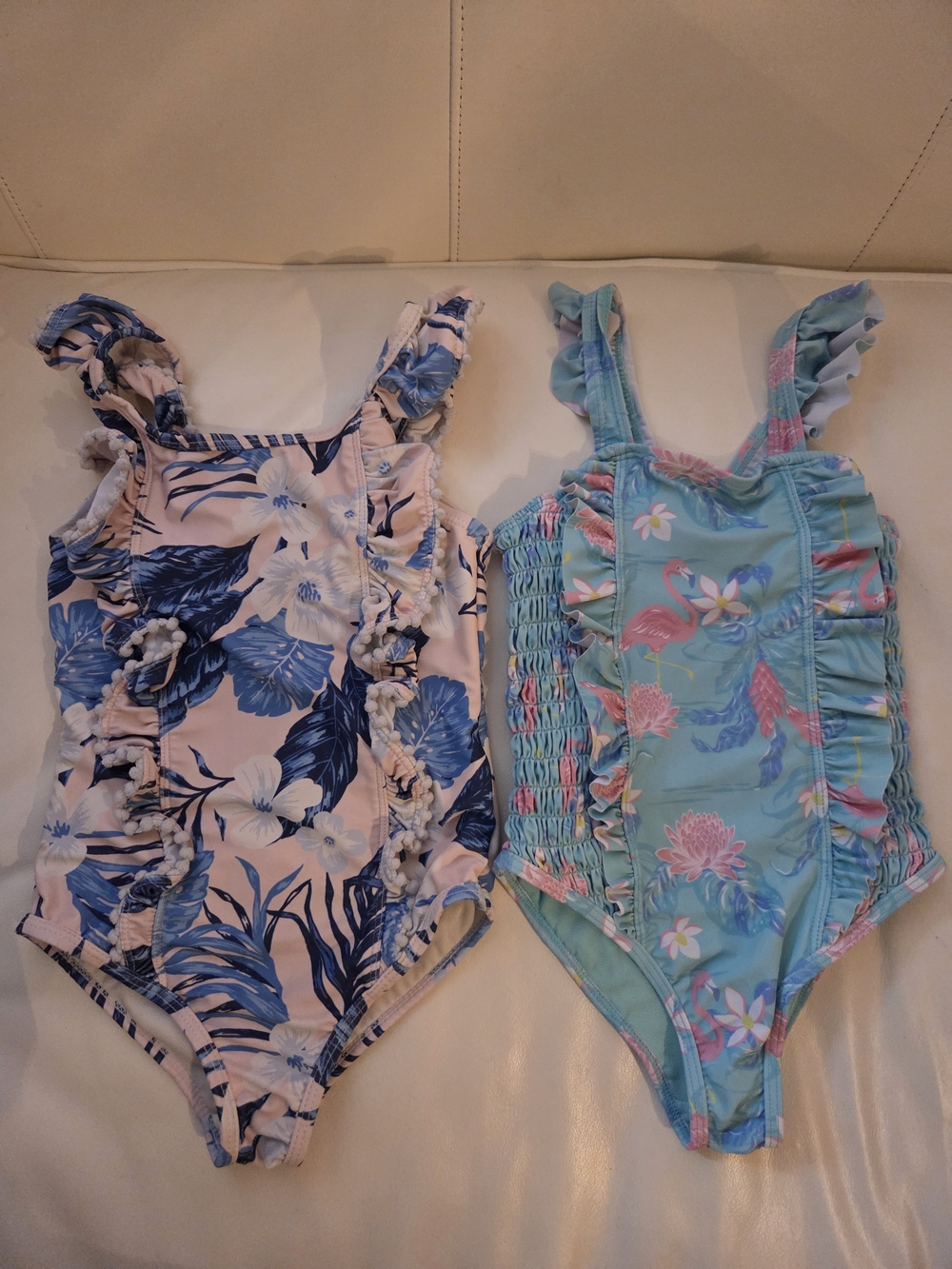 Tommy Bahama Kids Floral Ruffle One-Piece Swimsuit - Blue & Light Blue